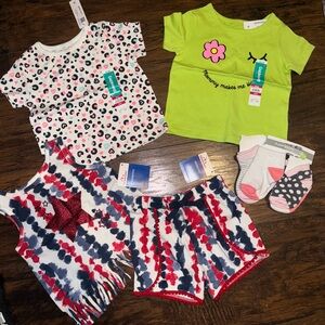 Bundle of 18 Month old Baby Girl Clothes 2 tops 1 outfit with socks NWT